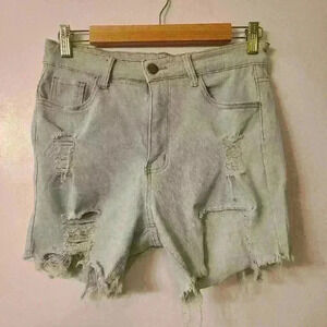 Distressed Light Wash High-Waisted Denim Shorts – Size [M]